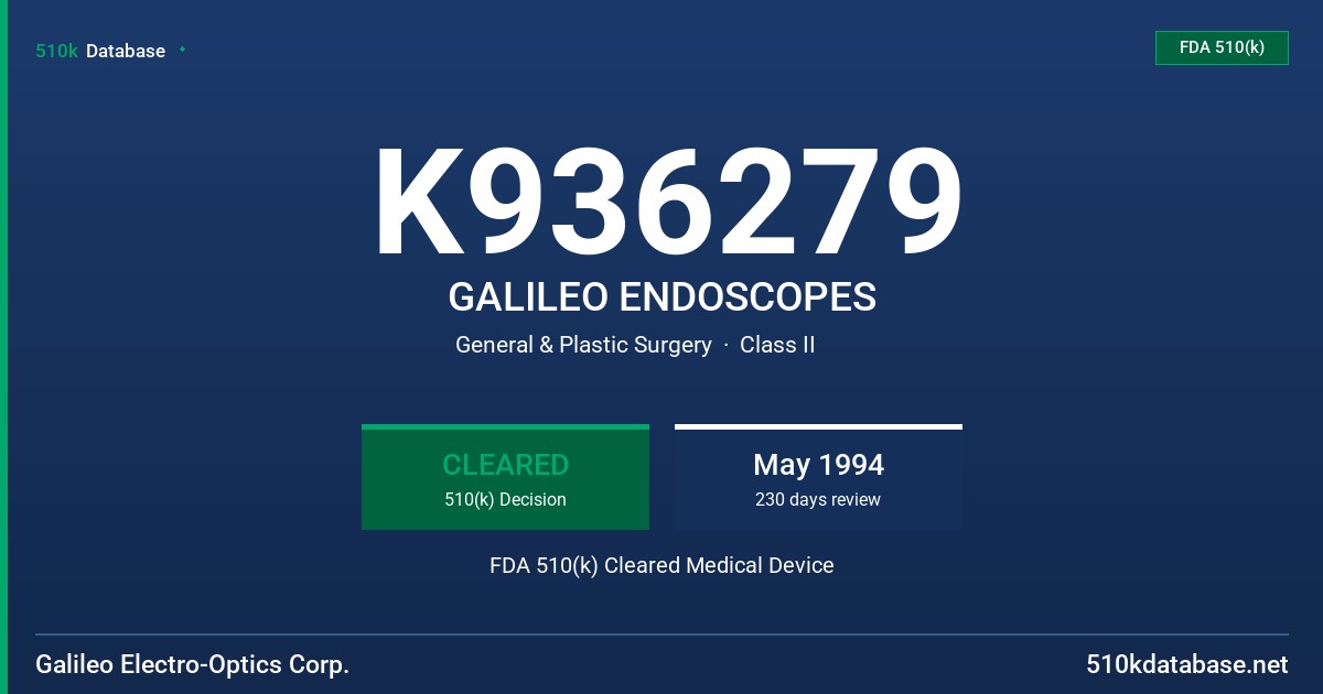 K936279 GALILEO ENDOSCOPES FDA 510(k) Cleared Medical Device
