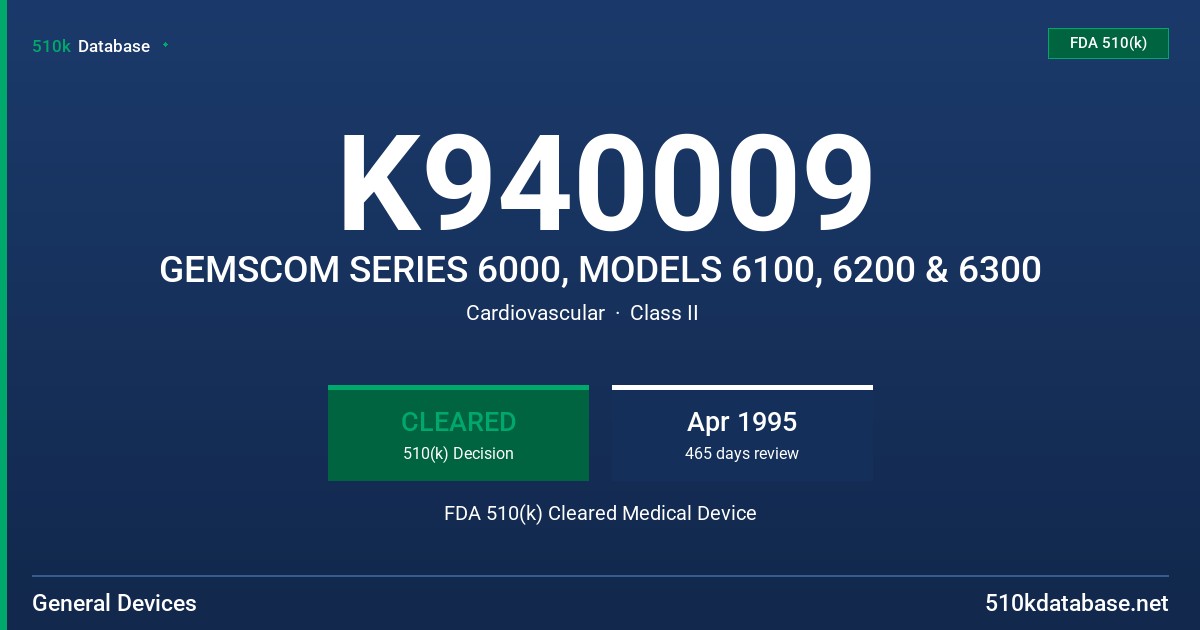 K940009 GEMSCOM SERIES 6000, MODELS 6100, 6200 & 6300 FDA 510(k) Cleared Medical Device