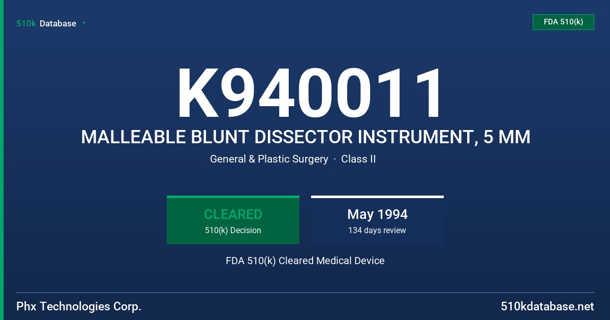 K940011 MALLEABLE BLUNT DISSECTOR INSTRUMENT, 5 MM FDA 510(k) Cleared Medical Device