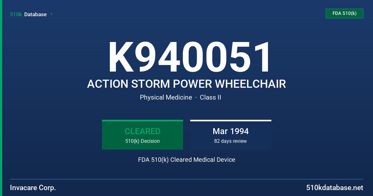 K940051 ACTION STORM POWER WHEELCHAIR FDA 510(k) Cleared Medical Device