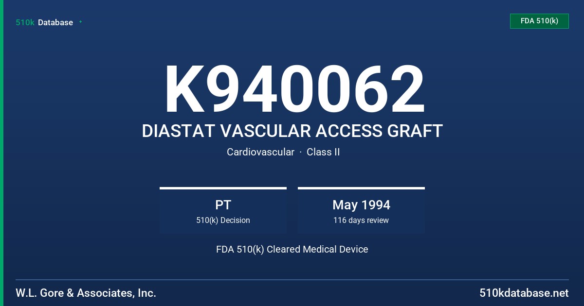 K940062 DIASTAT VASCULAR ACCESS GRAFT FDA 510(k) Cleared Medical Device