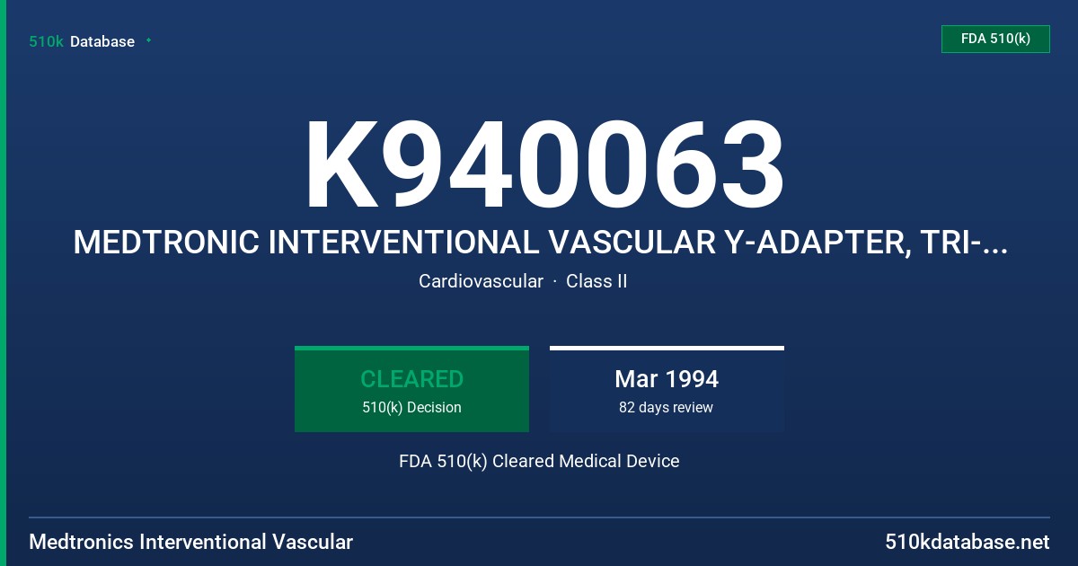 K940063 MEDTRONIC INTERVENTIONAL VASCULAR Y-ADAPTER, TRI-ADAPTER, TRI-ADAPTER & ACCESSORY PACKS FDA 510(k) Cleared Medical Device