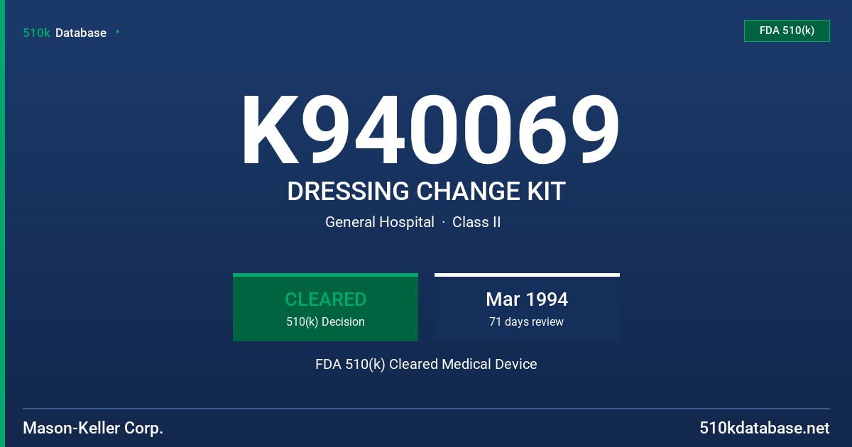 K940069 DRESSING CHANGE KIT FDA 510(k) Cleared Medical Device