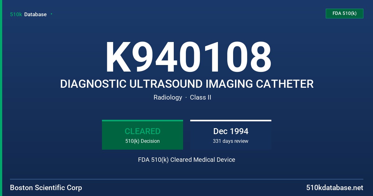 K940108 DIAGNOSTIC ULTRASOUND IMAGING CATHETER FDA 510(k) Cleared Medical Device