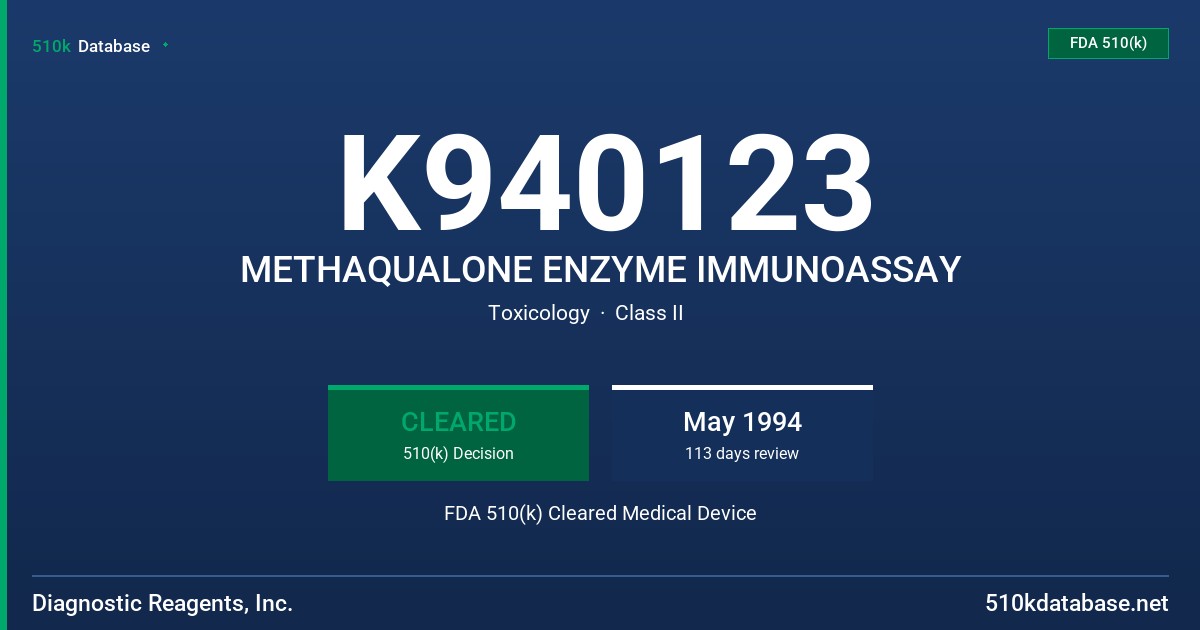 K940123 METHAQUALONE ENZYME IMMUNOASSAY FDA 510(k) Cleared Medical Device