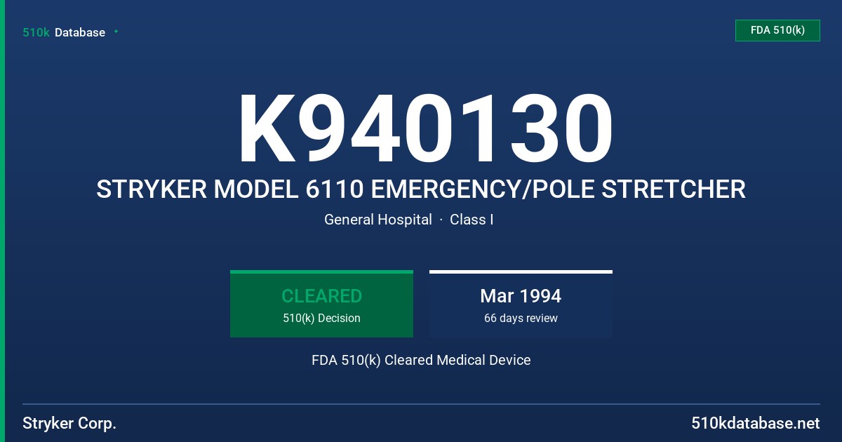 K940130 STRYKER MODEL 6110 EMERGENCY/POLE STRETCHER FDA 510(k) Cleared Medical Device