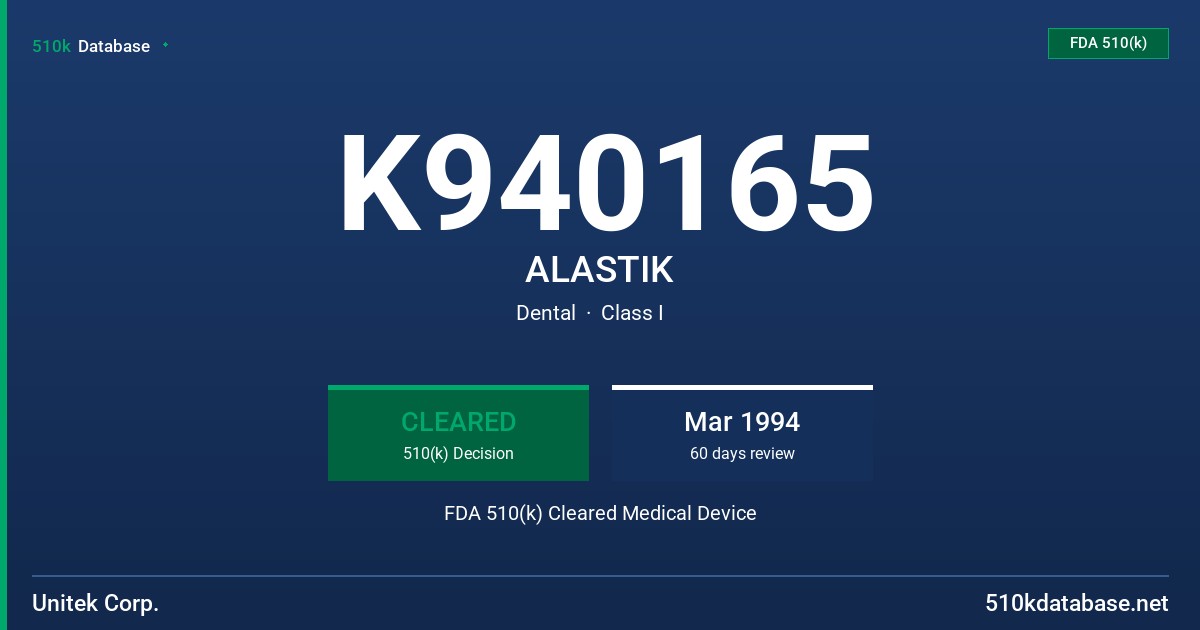 K940165 ALASTIK FDA 510(k) Cleared Medical Device