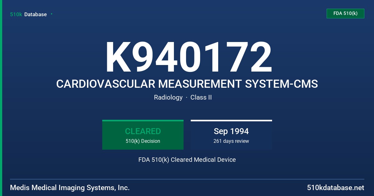 K940172 CARDIOVASCULAR MEASUREMENT SYSTEM-CMS FDA 510(k) Cleared Medical Device