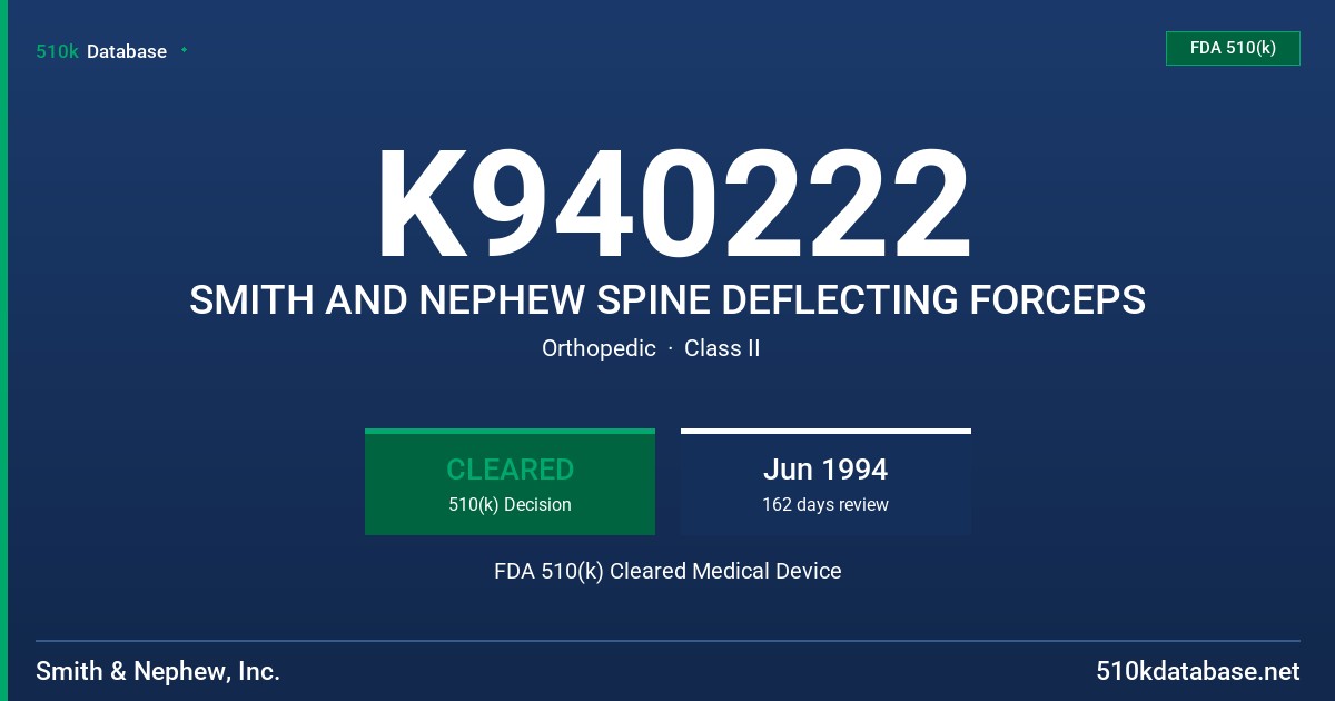 K940222 SMITH AND NEPHEW SPINE DEFLECTING FORCEPS FDA 510(k) Cleared Medical Device
