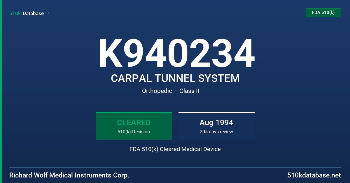 K940234 CARPAL TUNNEL SYSTEM FDA 510(k) Cleared Medical Device