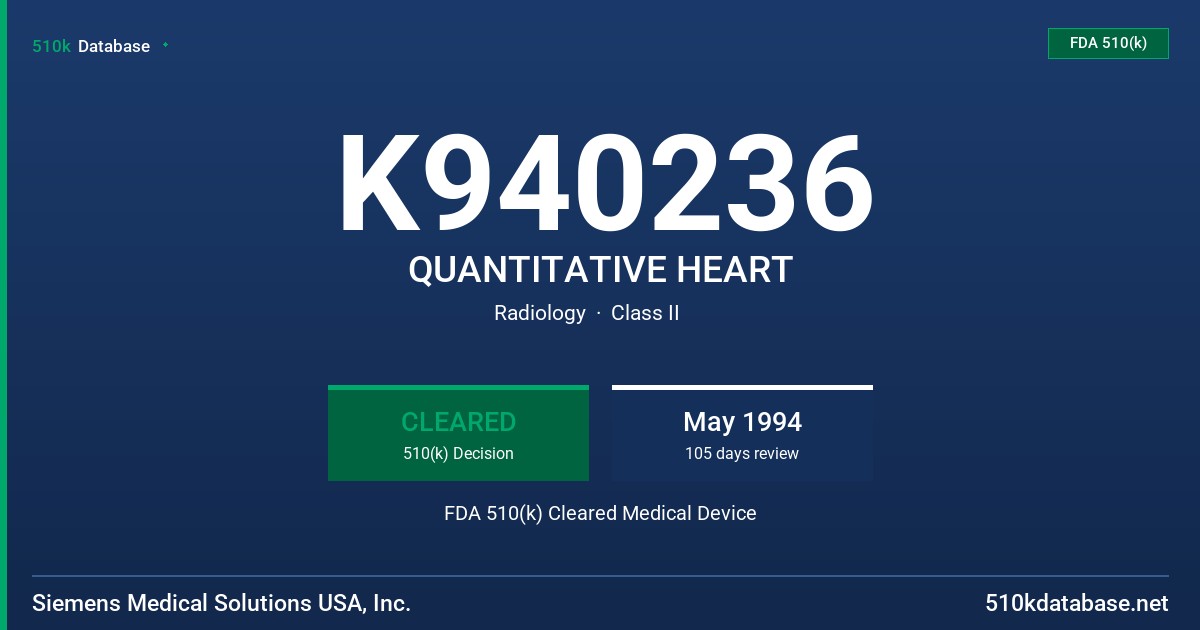 K940236 QUANTITATIVE HEART FDA 510(k) Cleared Medical Device