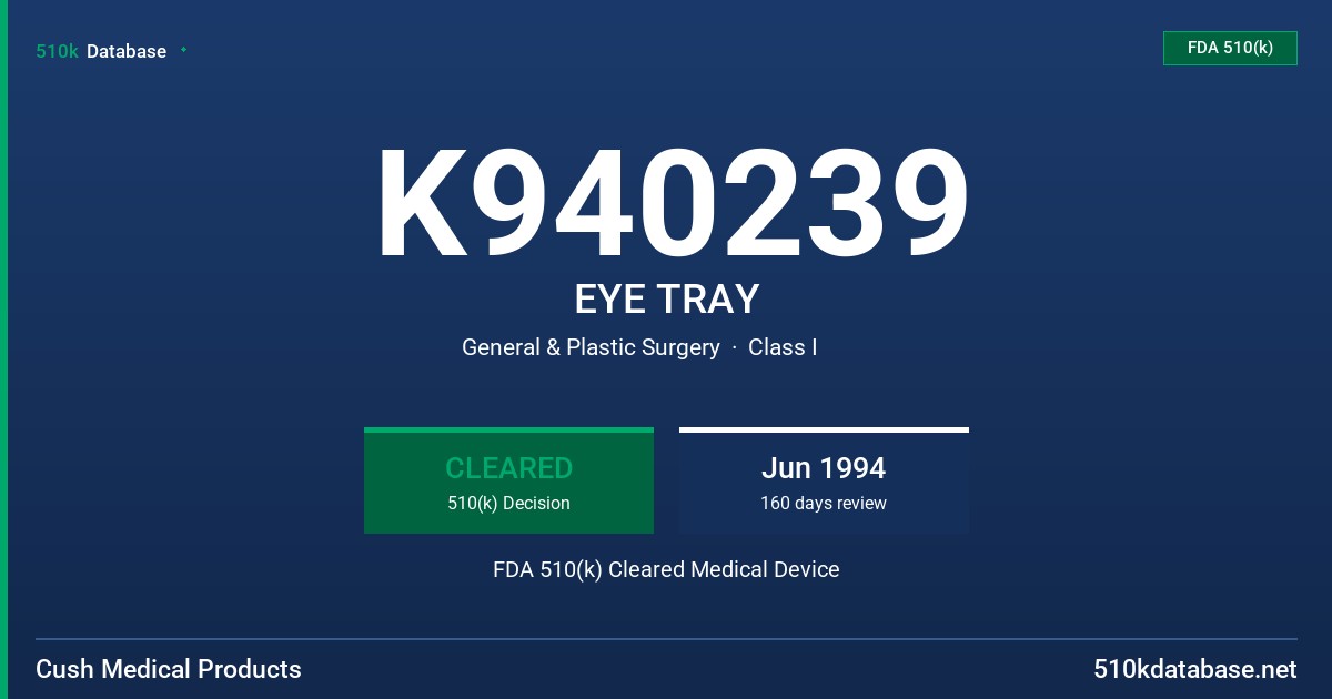 K940239 EYE TRAY FDA 510(k) Cleared Medical Device
