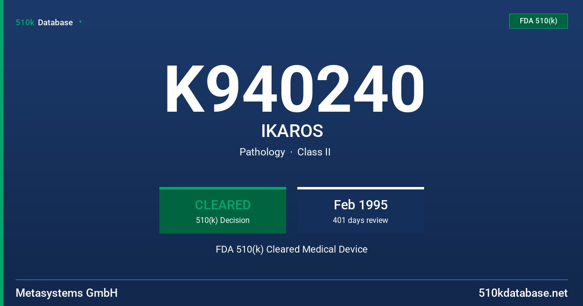 K940240 IKAROS FDA 510(k) Cleared Medical Device