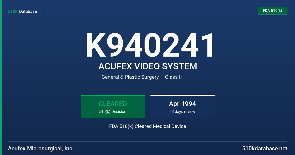 K940241 ACUFEX VIDEO SYSTEM FDA 510(k) Cleared Medical Device