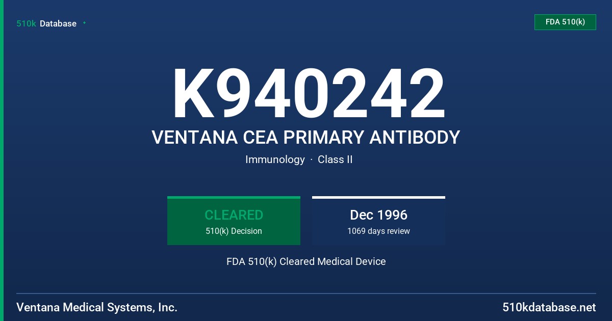 K940242 VENTANA CEA PRIMARY ANTIBODY FDA 510(k) Cleared Medical Device