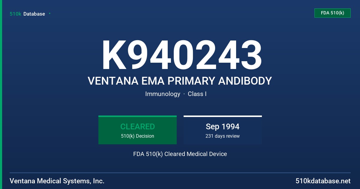K940243 VENTANA EMA PRIMARY ANDIBODY FDA 510(k) Cleared Medical Device