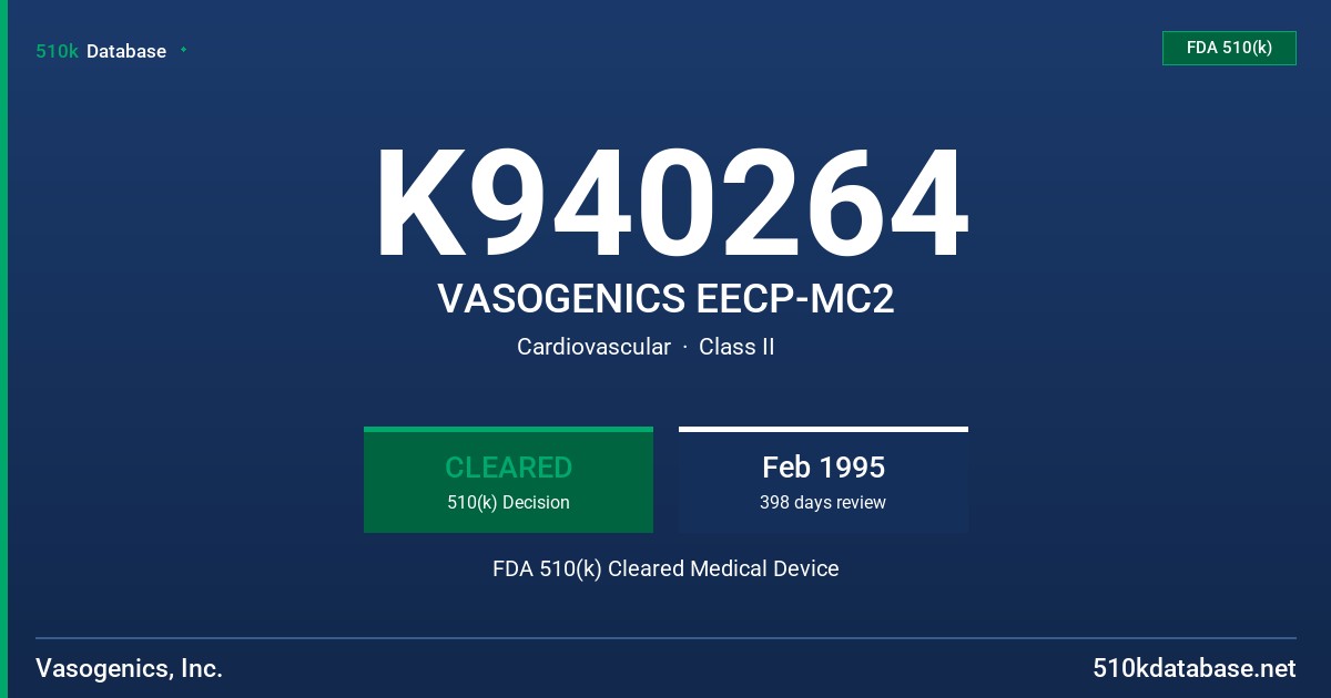 K940264 VASOGENICS EECP-MC2 FDA 510(k) Cleared Medical Device