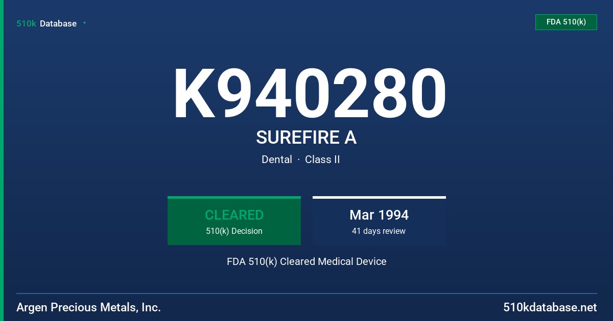 K940280 SUREFIRE A FDA 510(k) Cleared Medical Device
