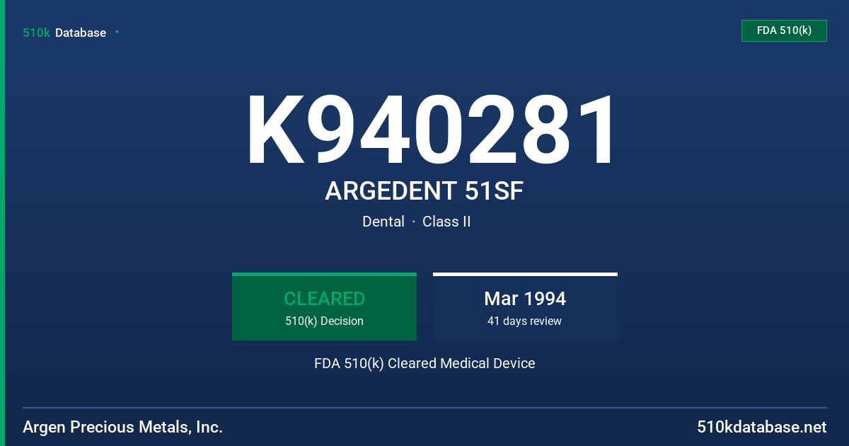 K940281 ARGEDENT 51SF FDA 510(k) Cleared Medical Device