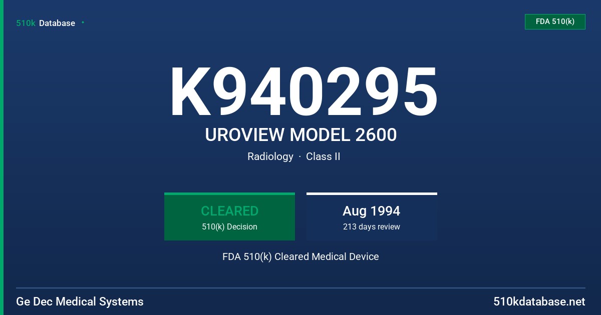 K940295 UROVIEW MODEL 2600 FDA 510(k) Cleared Medical Device