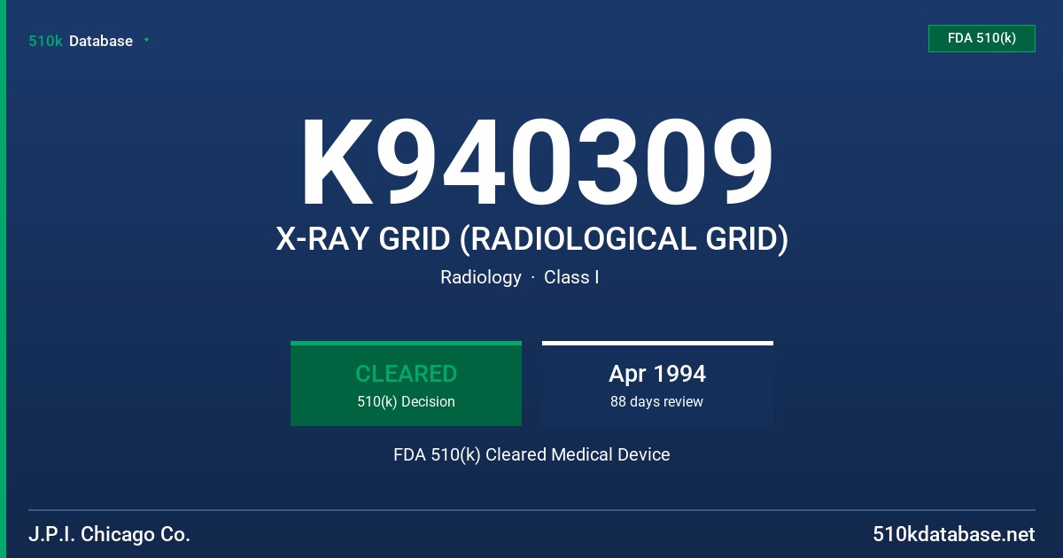K940309 X-RAY GRID (RADIOLOGICAL GRID) FDA 510(k) Cleared Medical Device
