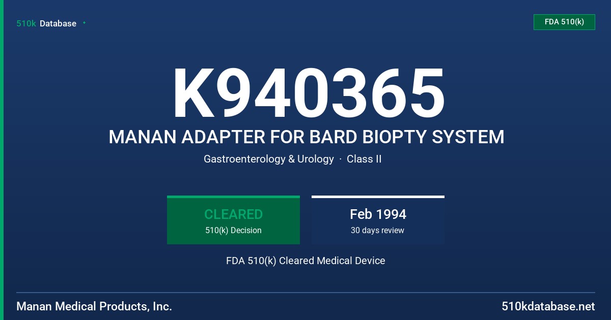 K940365 MANAN ADAPTER FOR BARD BIOPTY SYSTEM FDA 510(k) Cleared Medical Device