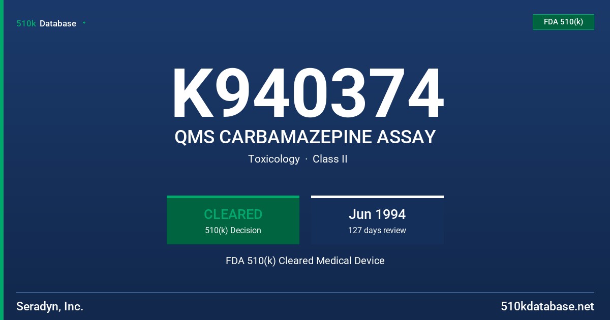 K940374 QMS CARBAMAZEPINE ASSAY FDA 510(k) Cleared Medical Device