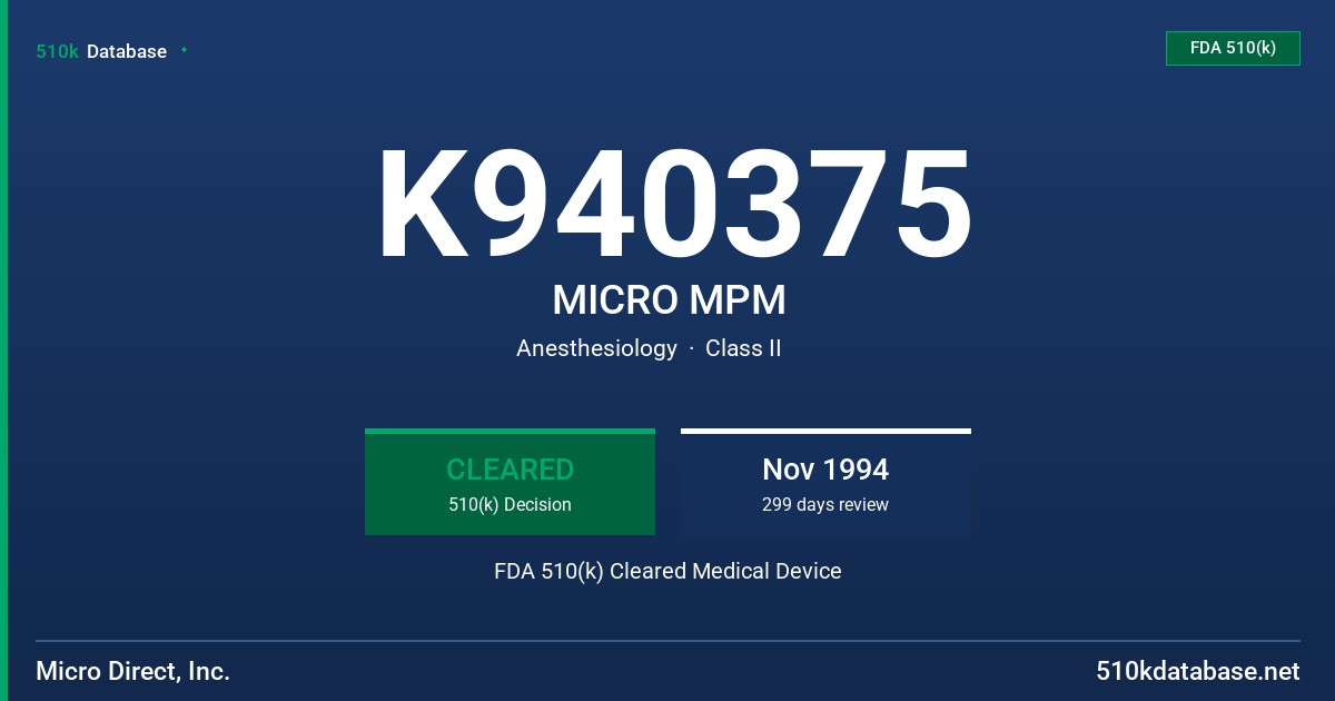 K940375 MICRO MPM FDA 510(k) Cleared Medical Device