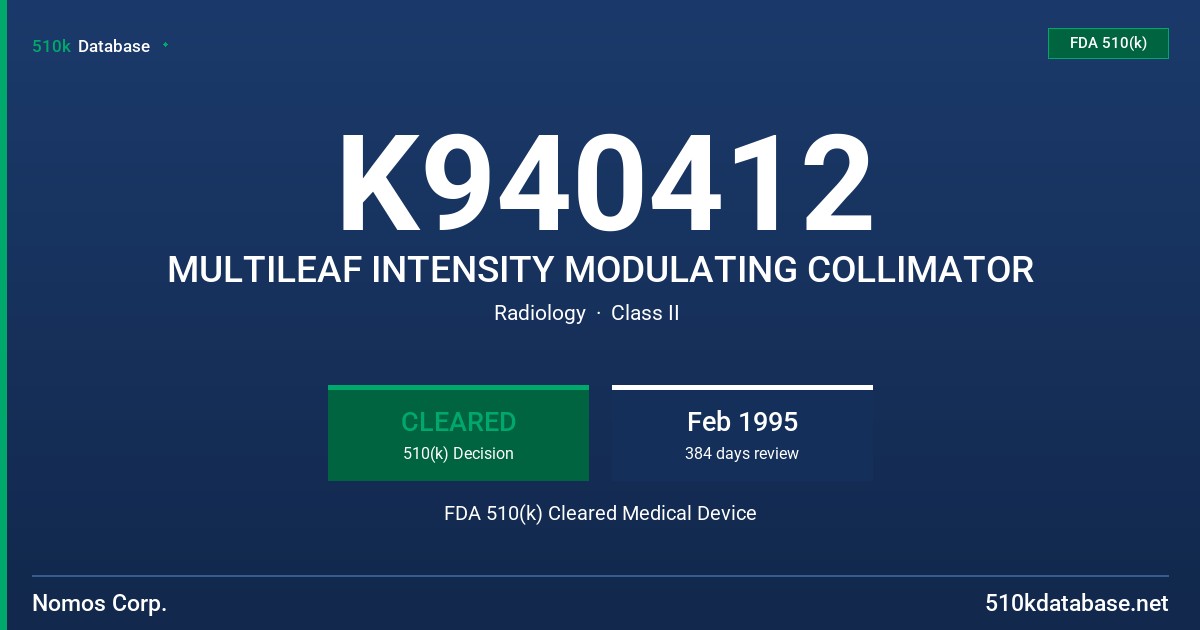 K940412 MULTILEAF INTENSITY MODULATING COLLIMATOR FDA 510(k) Cleared Medical Device