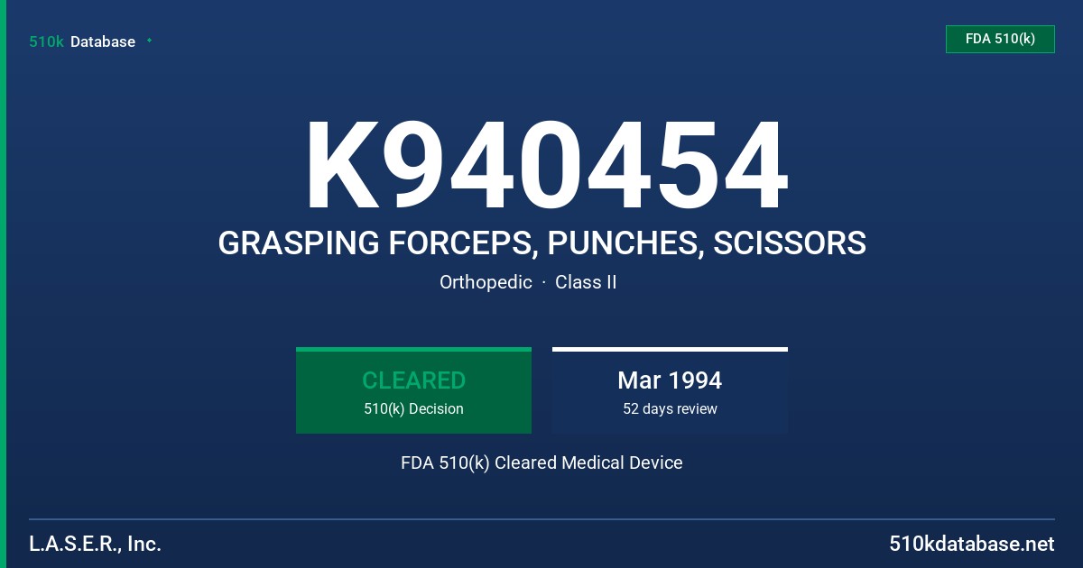 K940454 GRASPING FORCEPS, PUNCHES, SCISSORS FDA 510(k) Cleared Medical Device