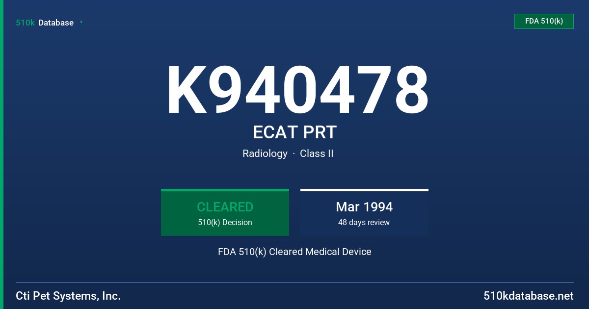 K940478 ECAT PRT FDA 510(k) Cleared Medical Device