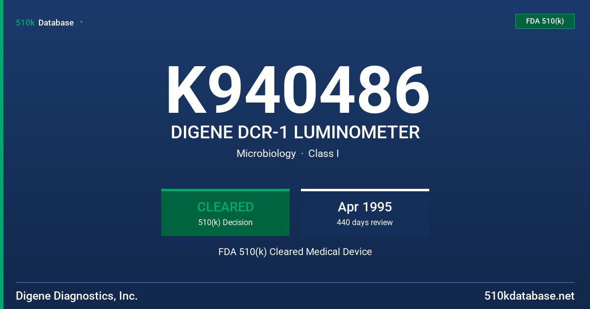 K940486 DIGENE DCR-1 LUMINOMETER FDA 510(k) Cleared Medical Device