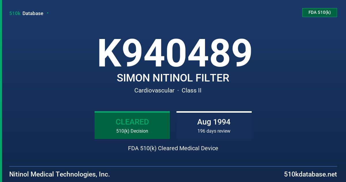 K940489 SIMON NITINOL FILTER FDA 510(k) Cleared Medical Device