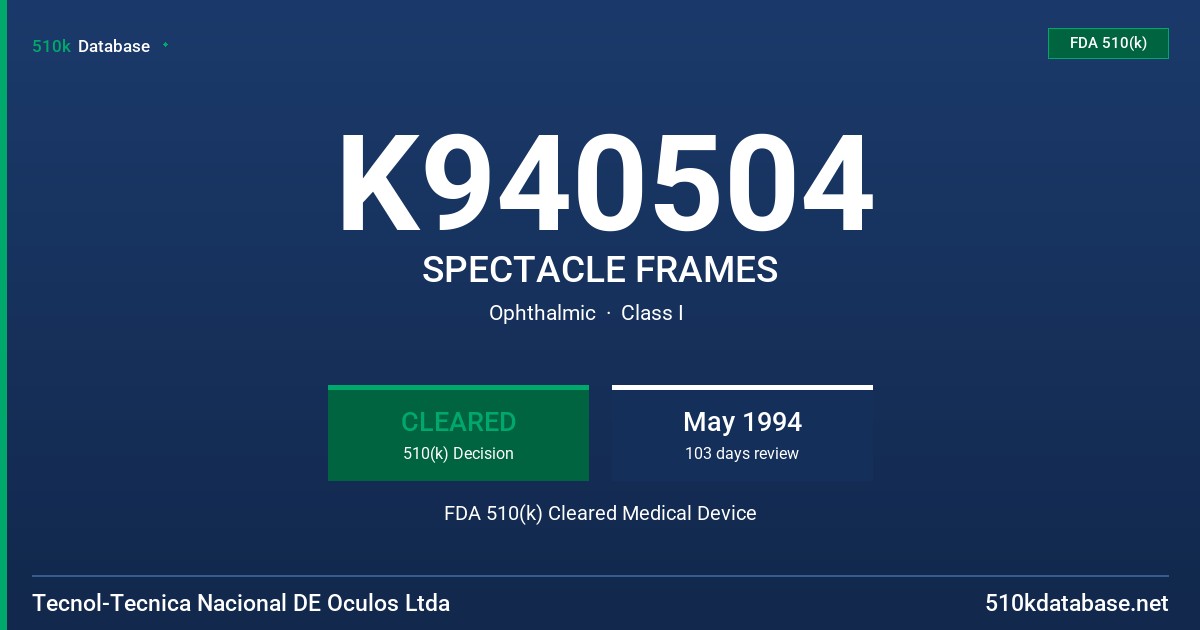 K940504 SPECTACLE FRAMES FDA 510(k) Cleared Medical Device