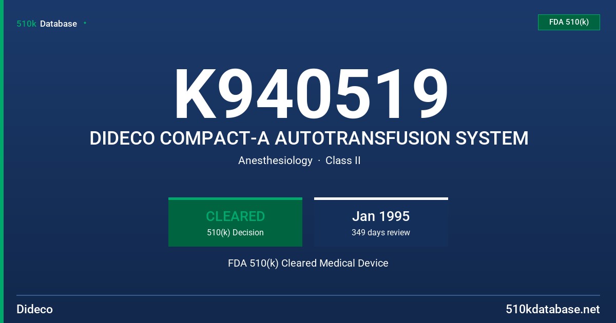 K940519 DIDECO COMPACT-A AUTOTRANSFUSION SYSTEM FDA 510(k) Cleared Medical Device