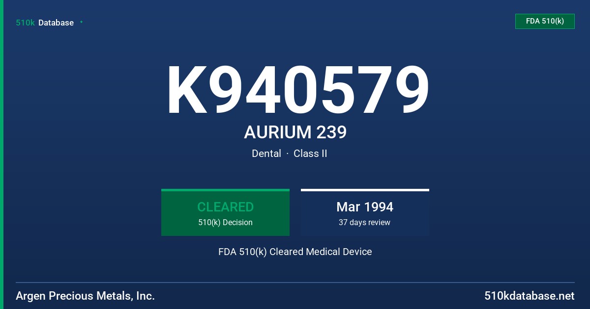 K940579 AURIUM 239 FDA 510(k) Cleared Medical Device