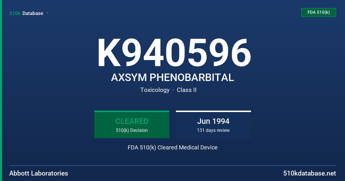 K940596 AXSYM PHENOBARBITAL FDA 510(k) Cleared Medical Device