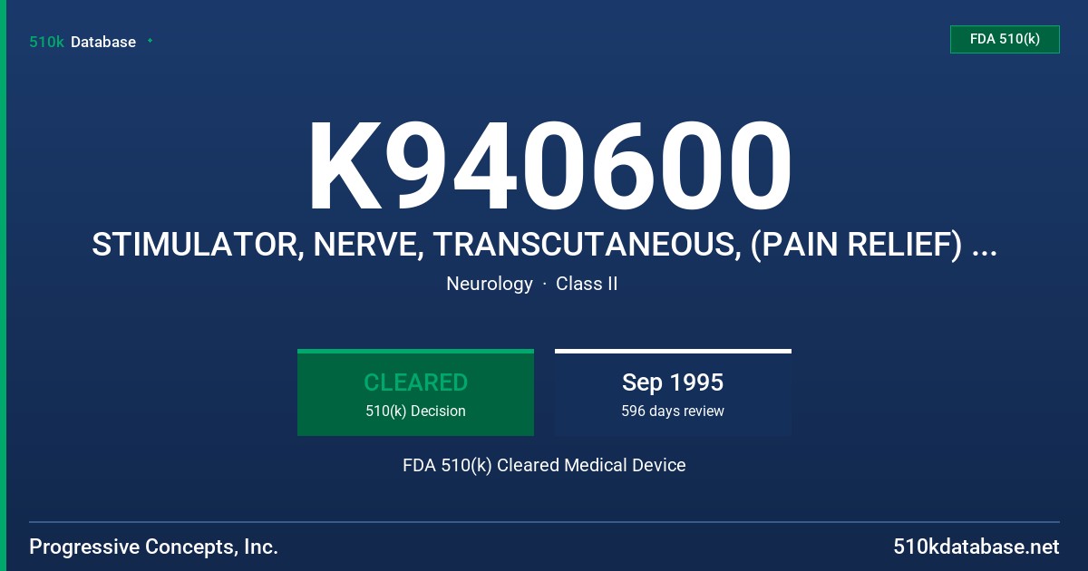 K940600 STIMULATOR, NERVE, TRANSCUTANEOUS, (PAIN RELIEF) 84-GZJ FDA 510(k) Cleared Medical Device