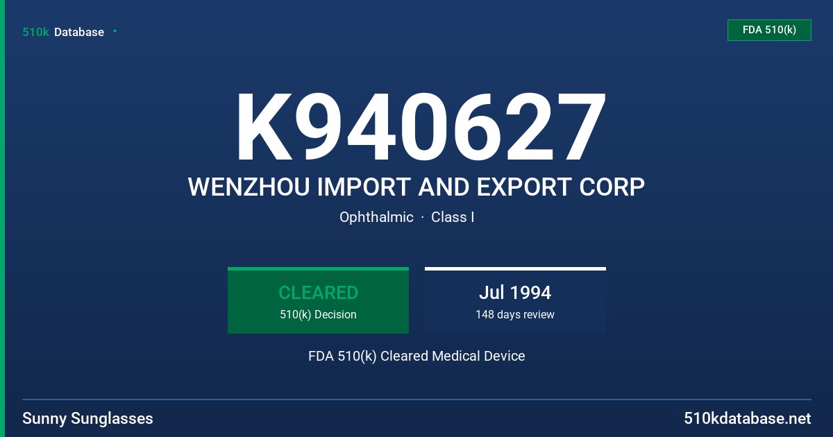 K940627 WENZHOU IMPORT AND EXPORT CORP FDA 510(k) Cleared Medical Device