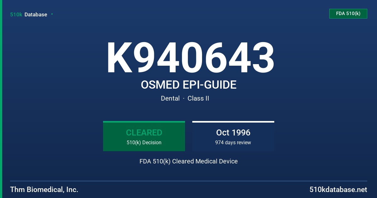K940643 OSMED EPI-GUIDE FDA 510(k) Cleared Medical Device