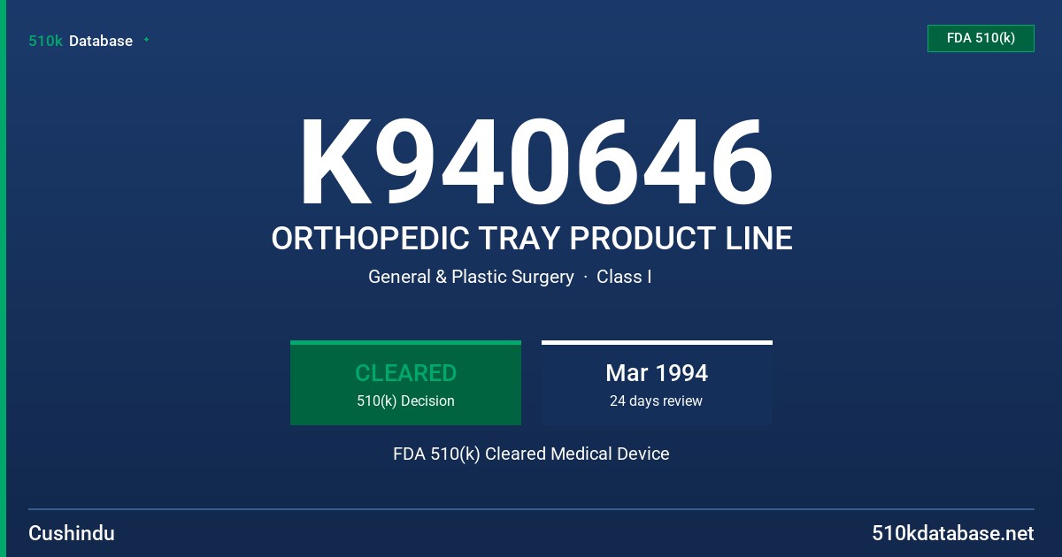 K940646 ORTHOPEDIC TRAY PRODUCT LINE FDA 510(k) Cleared Medical Device