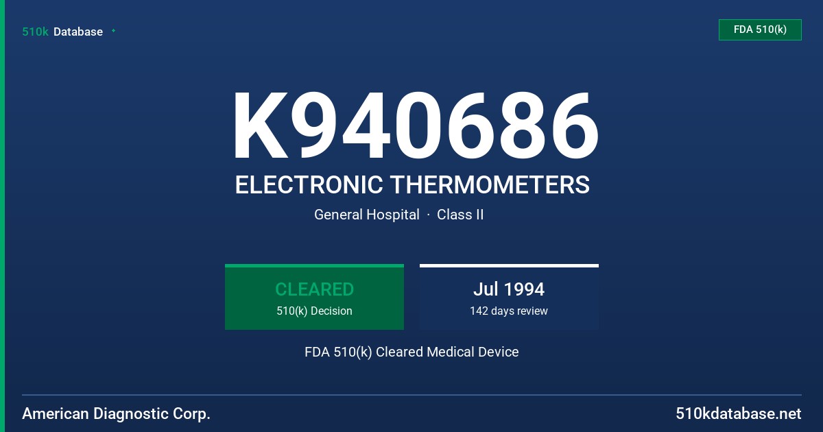 K940686 ELECTRONIC THERMOMETERS FDA 510(k) Cleared Medical Device