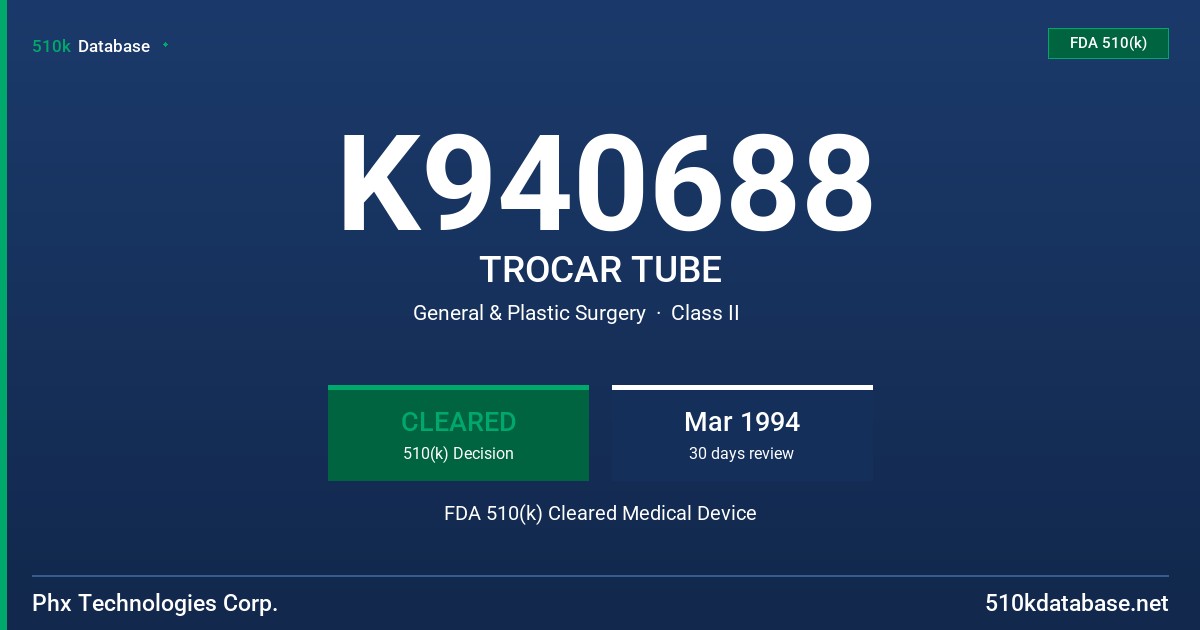 K940688 TROCAR TUBE FDA 510(k) Cleared Medical Device