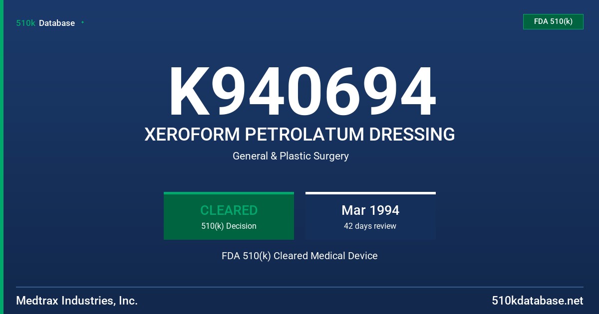 K940694 XEROFORM PETROLATUM DRESSING FDA 510(k) Cleared Medical Device