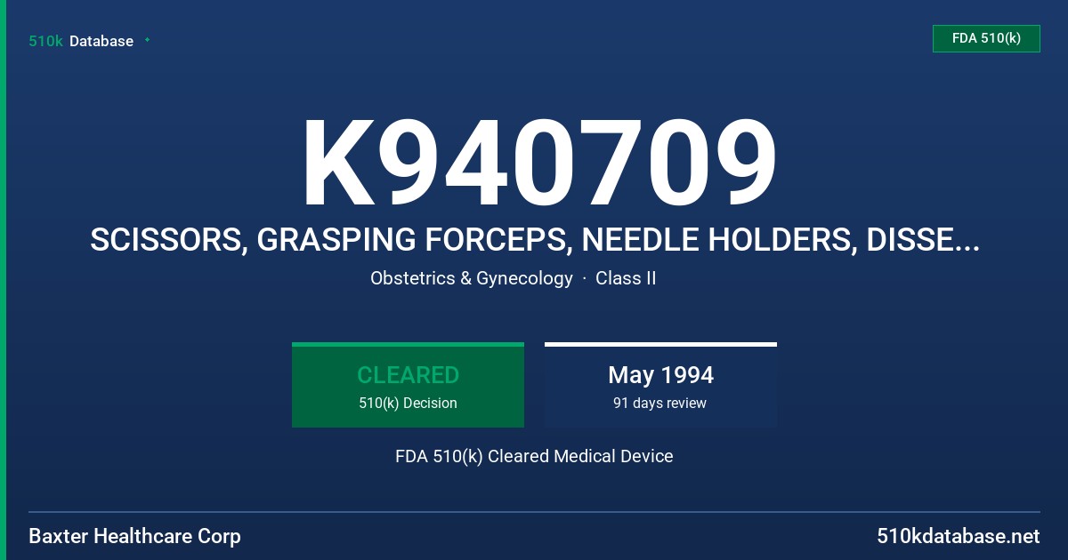 K940709 SCISSORS, GRASPING FORCEPS, NEEDLE HOLDERS, DISSECTORS FDA 510(k) Cleared Medical Device