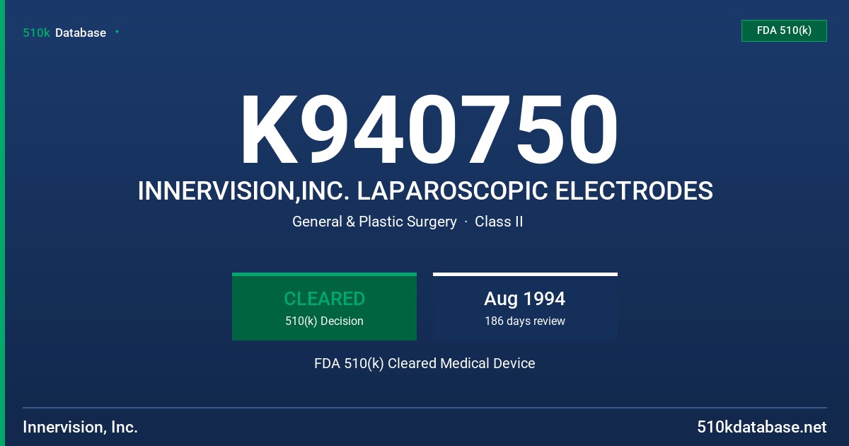 K940750 INNERVISION,INC. LAPAROSCOPIC ELECTRODES FDA 510(k) Cleared Medical Device