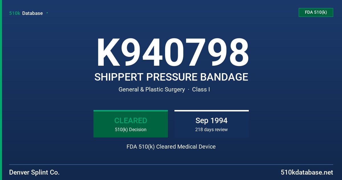 K940798 SHIPPERT PRESSURE BANDAGE FDA 510(k) Cleared Medical Device