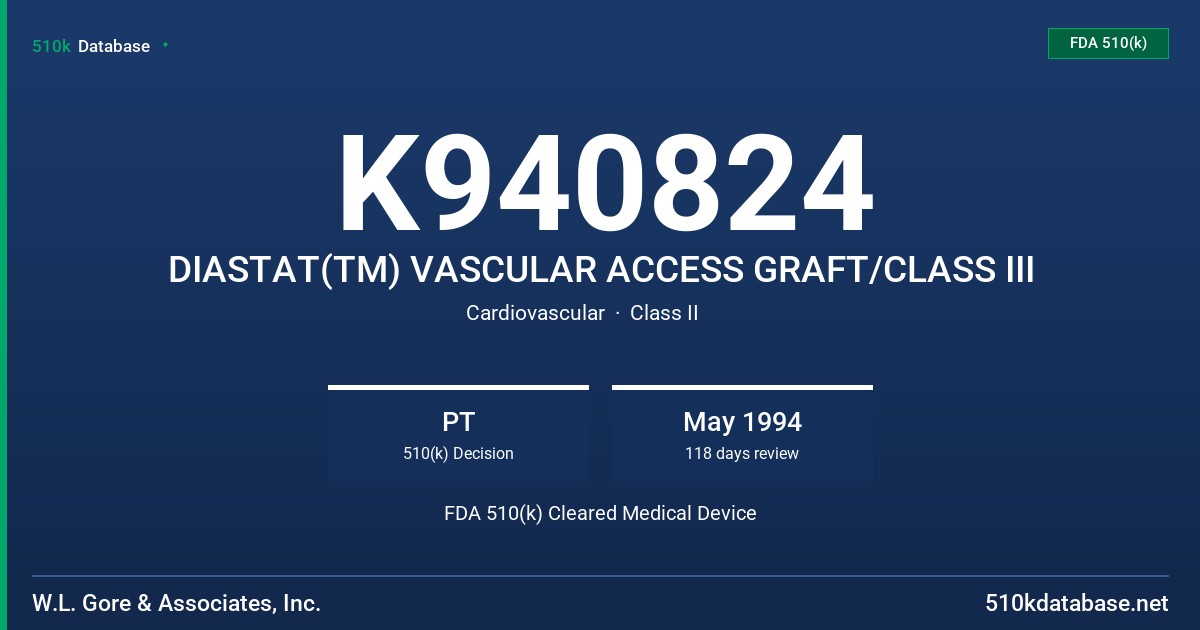 K940824 DIASTAT(TM) VASCULAR ACCESS GRAFT/CLASS III FDA 510(k) Cleared Medical Device