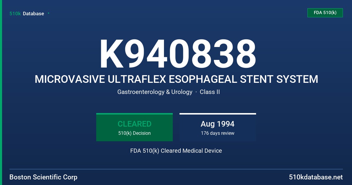 K940838 MICROVASIVE ULTRAFLEX ESOPHAGEAL STENT SYSTEM FDA 510(k) Cleared Medical Device