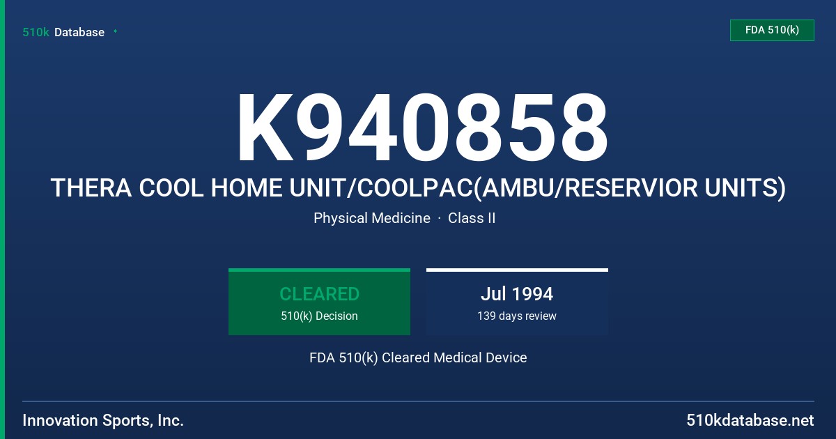 K940858 THERA COOL HOME UNIT/COOLPAC(AMBU/RESERVIOR UNITS) FDA 510(k) Cleared Medical Device